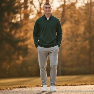 PULLOVER Under Armour Men's Green Quarter Zip-Up Sweater